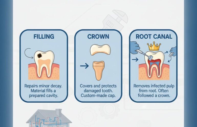 What’s the Difference Between a Filling, Crown, and Root Canal?